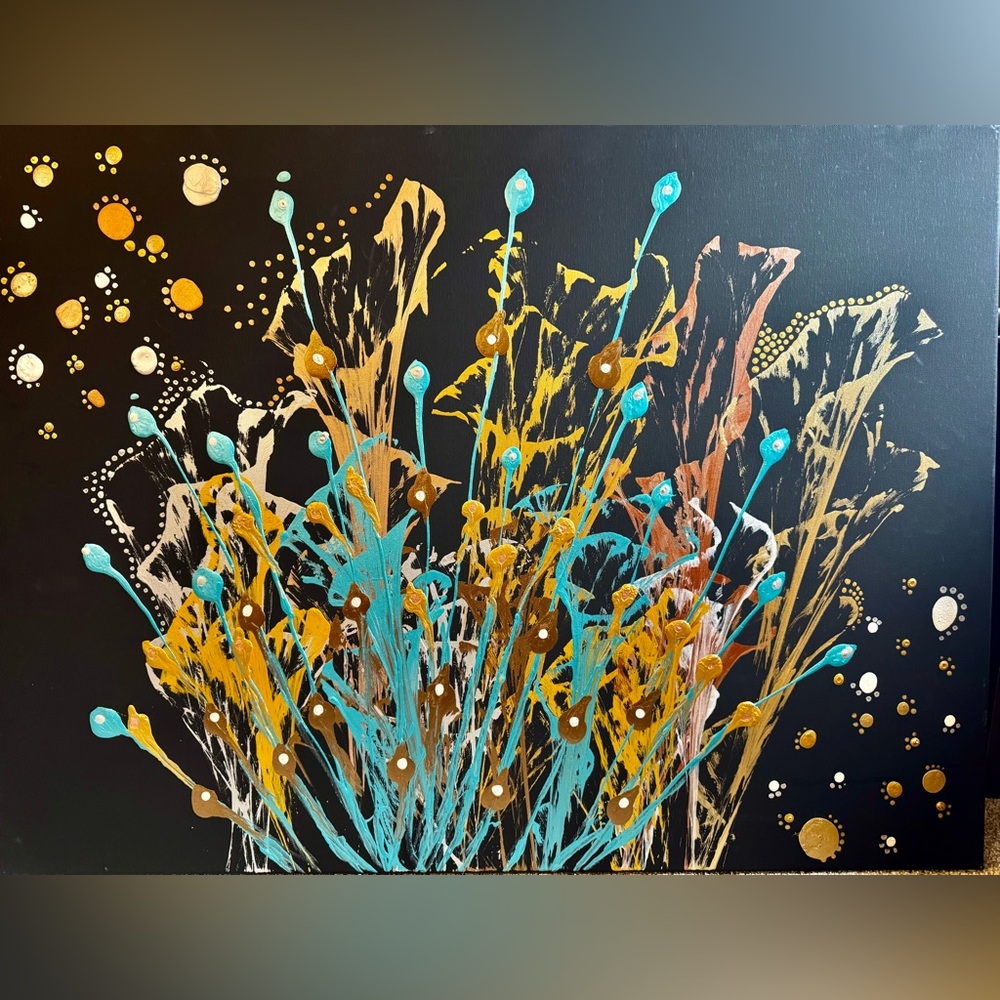 A Beloved Abstract Art Canvas with Gold and Blue Accents